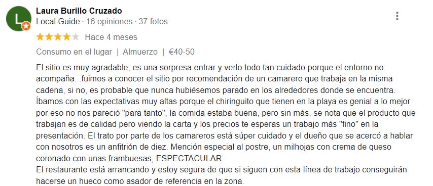 Opiniones Clientes Asador Mikkonos 1